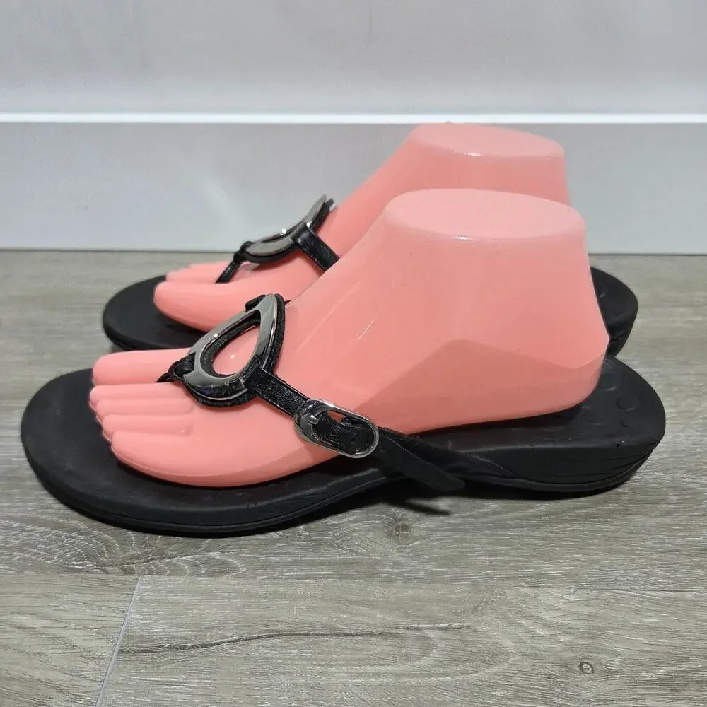 Vionic Rest Karina Black Leather with a Polished Ring Flip Flops Size 10 - Picture 4 of 7